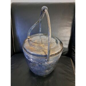Vintage Silver Plate Swing Top Lined Ice Bucket Beautiful Patina Thermos W/tongs